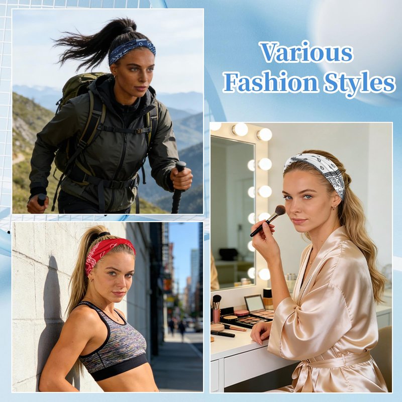 YARIEW Boho Headbands for Women Wide Bandana Headbands Stretch Knotted Headband Elastic Head Bands Women's Hair Band Non-Slip Yoga Workout Head Wraps Hair Accessories for Women