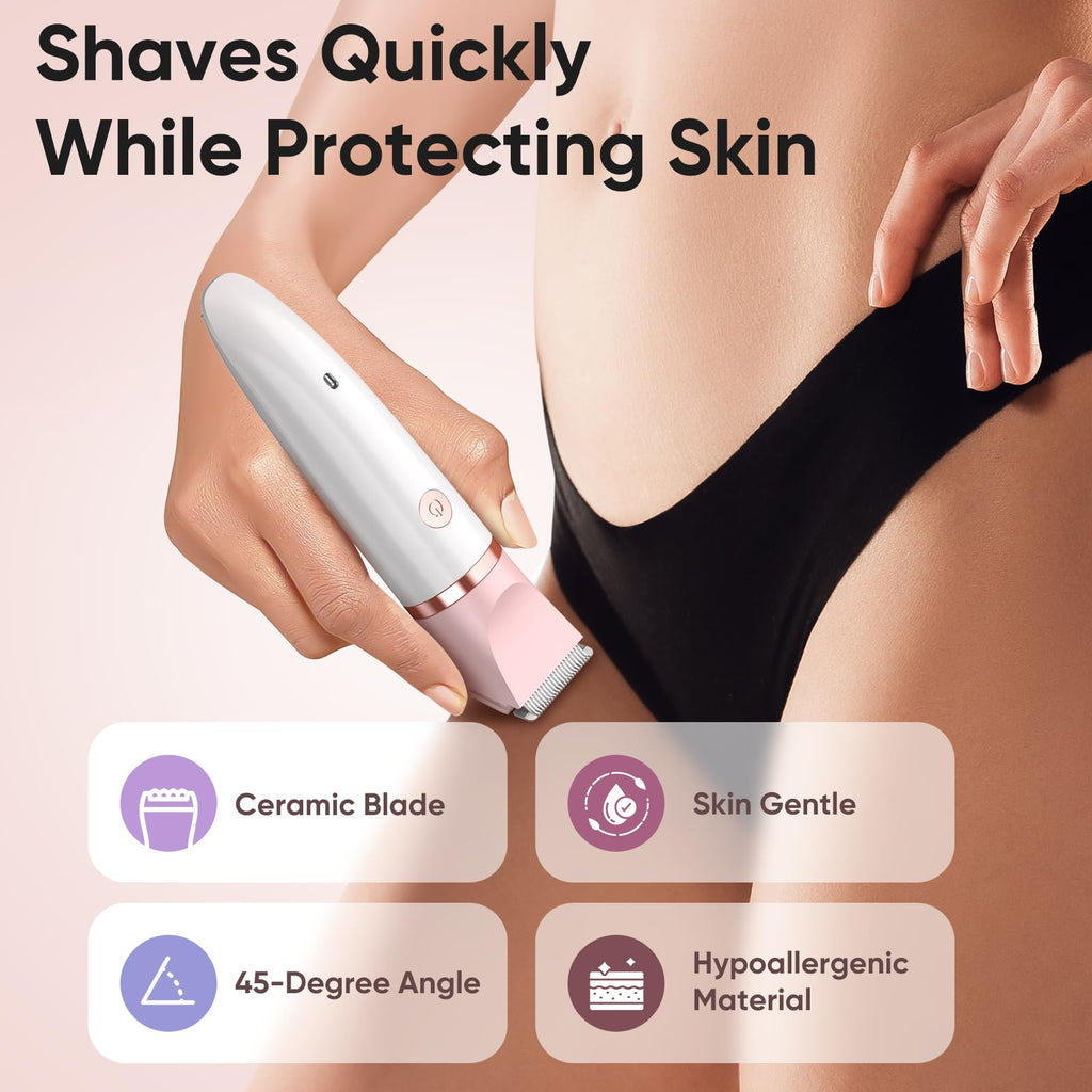 Bikini Trimmer for Women - 3 in 1Electric Razors for Silk Skin, Cordless Pubic Hair Trimmer, Replaceable Lady Shavers Kit, Bikini Shaver for Legs Body Hair, IPX7 Waterproof, White