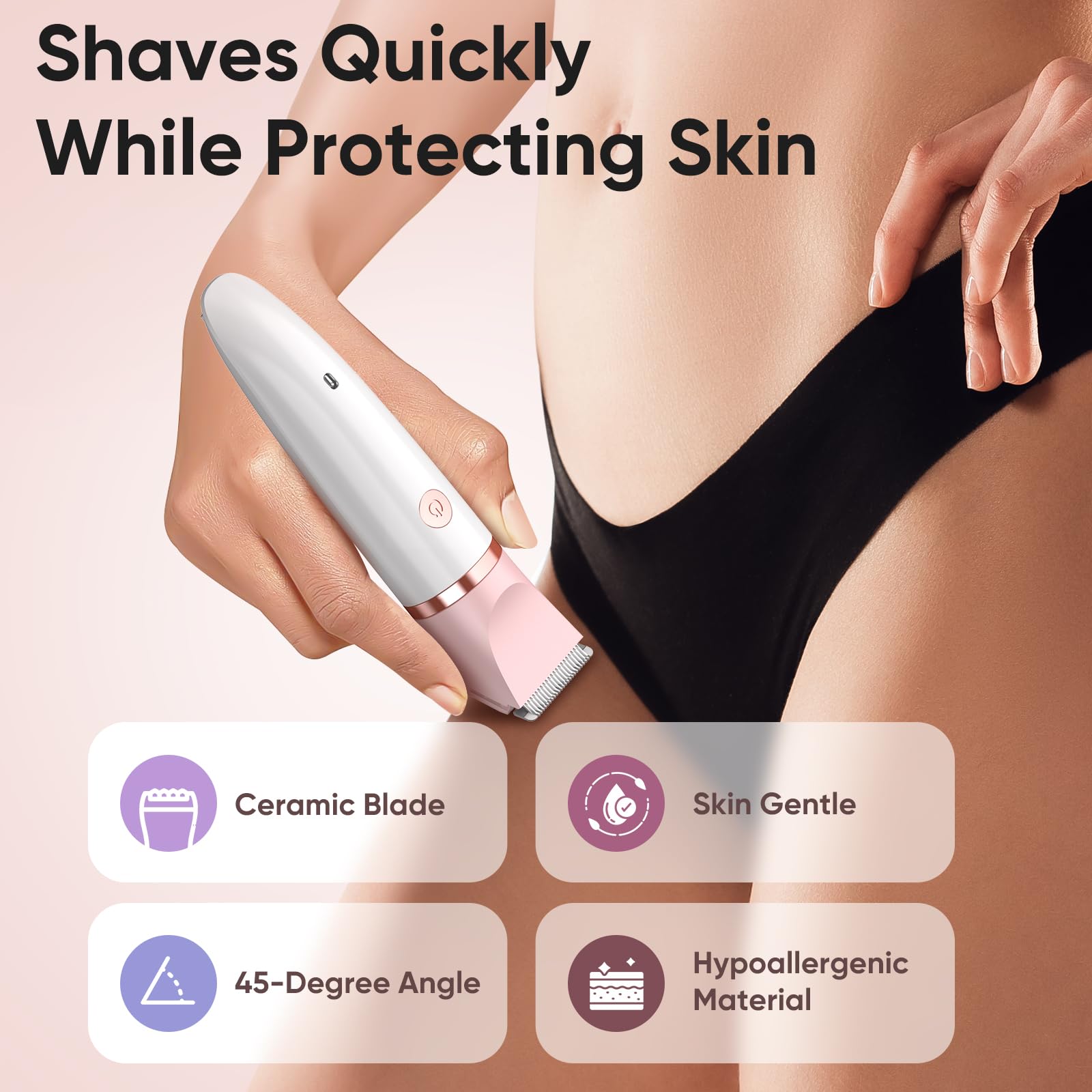 Bikini Trimmer for Women - 3 in 1Electric Razors for Silk Skin, Cordless Pubic Hair Trimmer, Replaceable Lady Shavers Kit, Bikini Shaver for Legs Body Hair, IPX7 Waterproof, White
