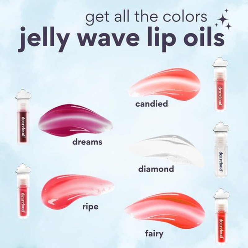dearcloud Jelly Wave Lush Lip Oil – Clear Lip Gloss and Lip Gloss for Women - Korean skincare essential – Lip Oil for Women with Collagen - Diamond (0.13 oz)