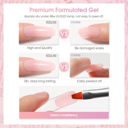 ROSALIND 2 PCS 2oz/60ml Pink Poly Extension Gel Set Bulider Pink Gel for Nail Art, Nail Thickening Poly NailTube Need UV Lamp