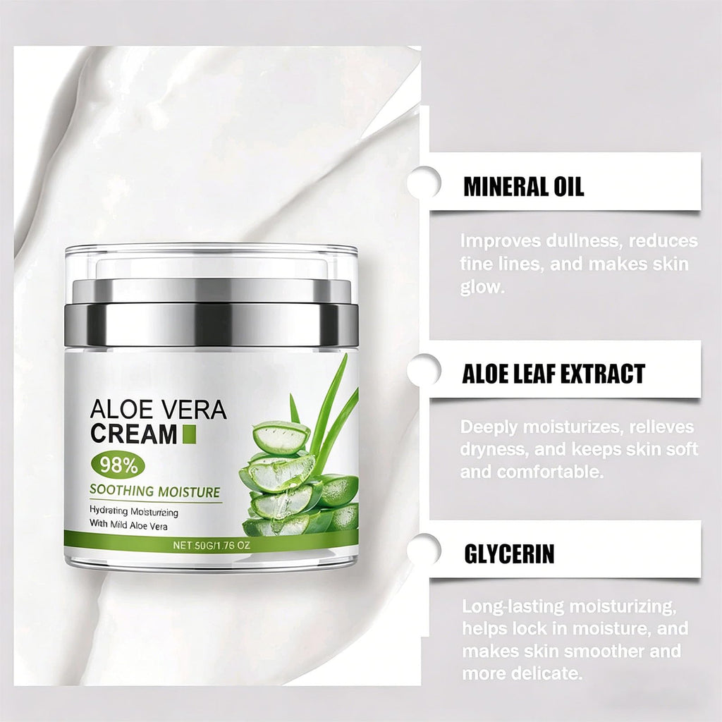 gcdat Aloe Vera Face Moisturizer with Airless Pump, 98% Aloe Vera Cream，Hydrating and Moisturizing for Dry Skin, Reducing Fine Lines, Soothing & Rapairing after Sun, 1.7 Fl. Oz