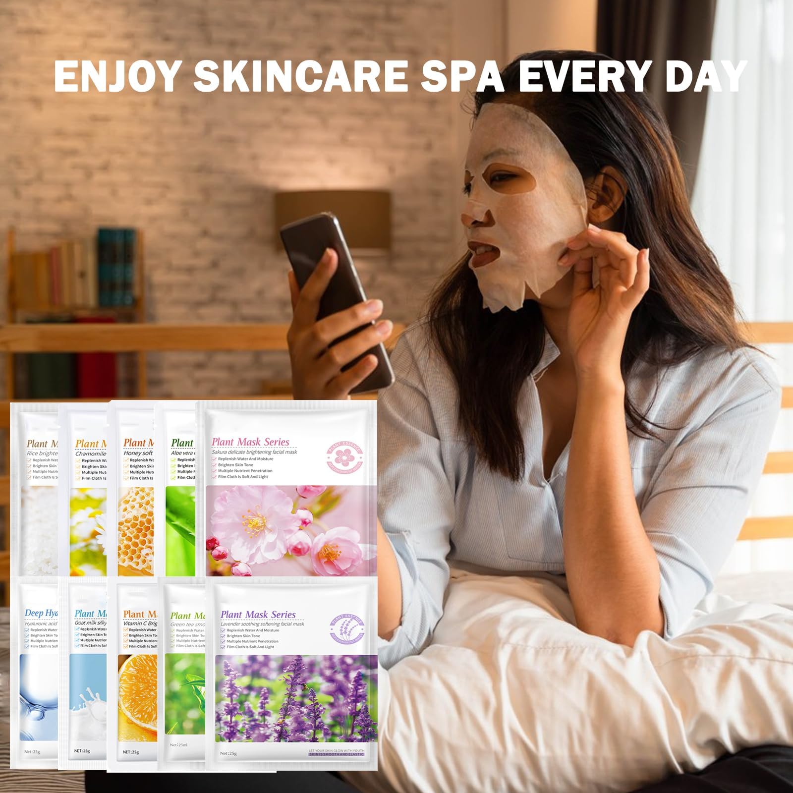 YiJiaBa 10 Pack Sheet Face Masks Skincare, Fruit hydrating Face Masks Set, Moisturize,Brighten,Facial Masks Sets For Women/Teen Girls, Suitable for Sensitive Skin