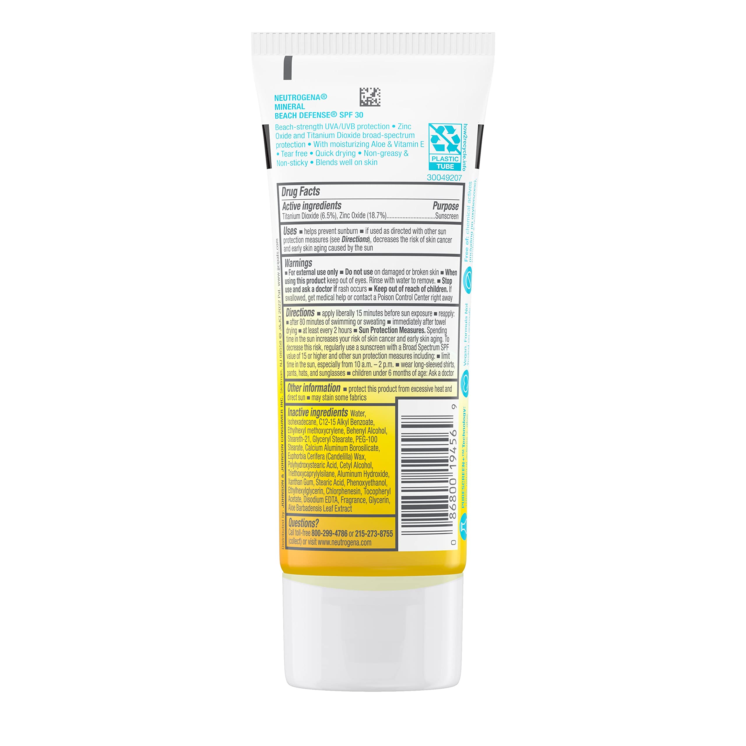 Neutrogena Purescreen+ Mineral Beach Defense Active Performance Body Lotion Sunscreen with Broad Spectrum SPF 30, Quick Drying and Water-Resistant 80 Minutes UVA/UVB Protection, 3.0 fl. oz