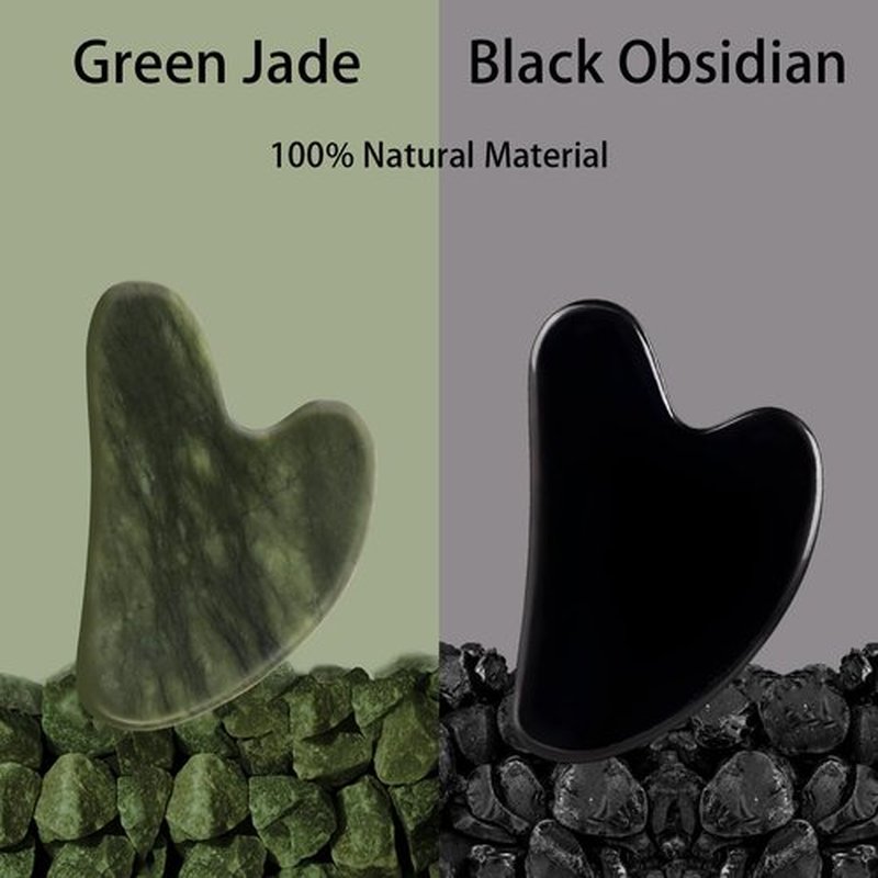 FUIYOOCEN Gua Sha Facial Tools 2 Pack, Natural Jade Guasha Tool for Face,Double Chin & Jawline, Gua Sha Stone Self-Skin Care Face Stone Gua Sha tools for Women Guasha Stone, Black and Green