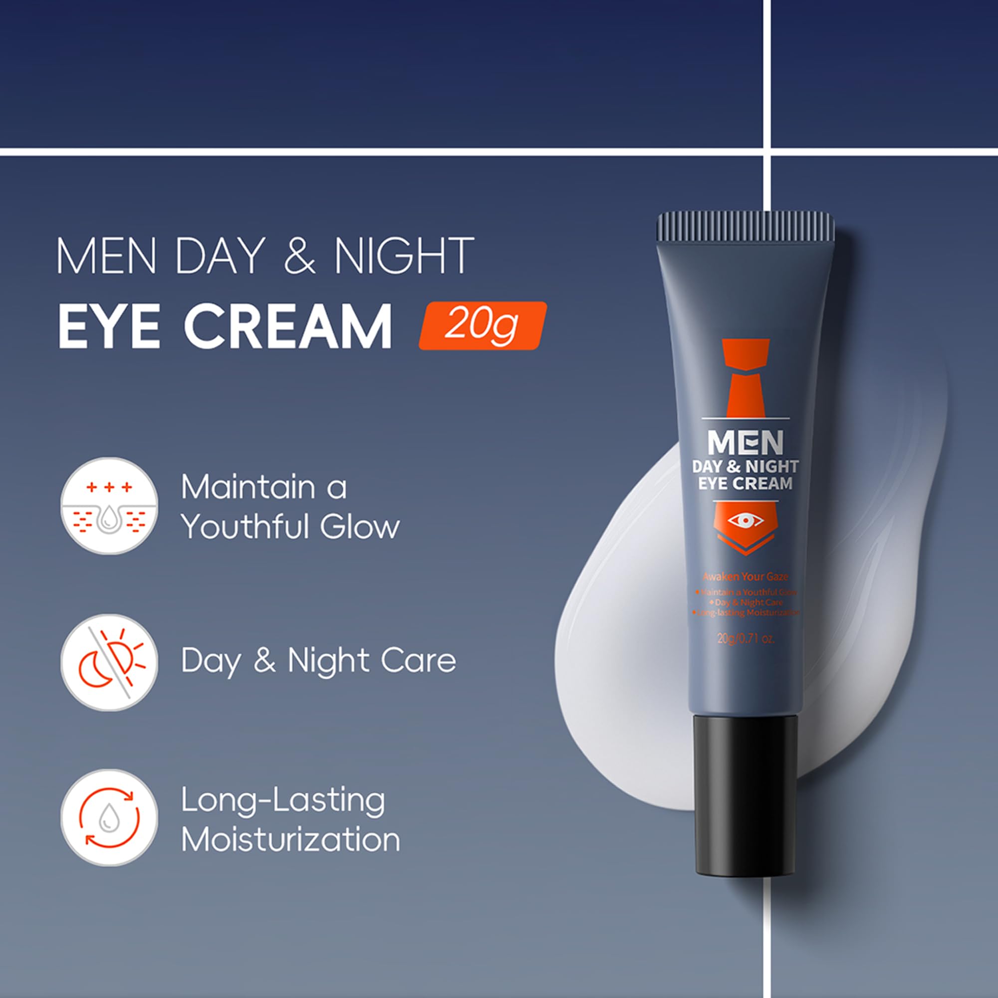 MIESCHER Men Day & Night Eye Cream, Men's Under Eye Cream For Puffy Eyes & Dark Circles Treatment, Firming, Soften Fine Lines, Day & Night Care Long-Lasting Moisturizing Eye Cream for Men, 0.71oz.