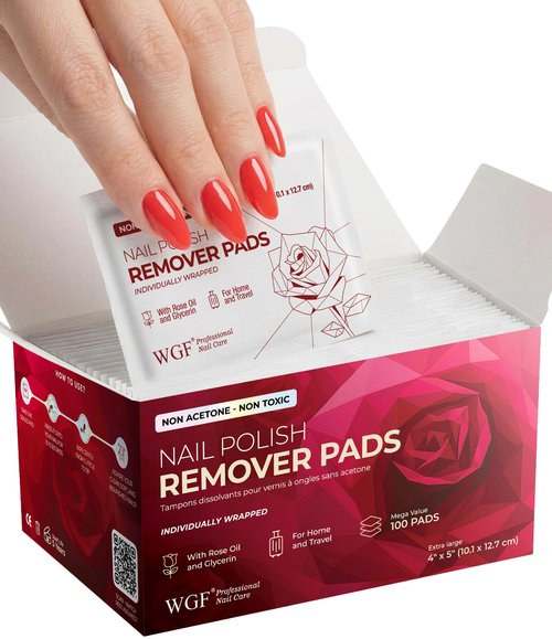 Nail Polish Remover Pads - 100 PCS - 100% Non-Acetone & Individually Wrapped - Jumbo Size for Home, Salon & Easy Travel - Maximum Value Kit