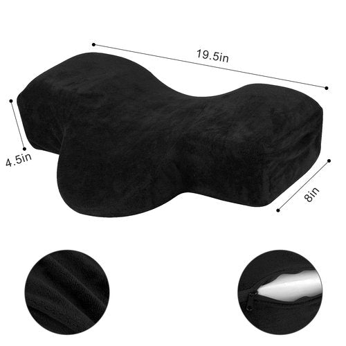 IMENE Lash Pillow for Lash Extensions- Memory Foam Lash Pillows with Neck and Back Support, Ergonomic Lash Bed Pillow with Velvet Pillowcase and Lash Organizer Pockets（Black）