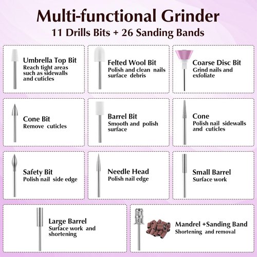 Nail Drills for Acrylic Nails Professional, Electric Nail File 11 in 1 Kit Nail Drill Machine, Portable Manicure Drill Set Efile for Acrylic Gel Nails Natural Nails, Beginners and Salon Supplies