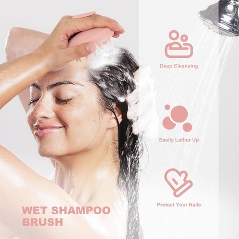 AIMIKE Scalp Massager Shampoo Brush - Soft Silicone Hair Scrubber for Dandruff & Hair Growth | Pink