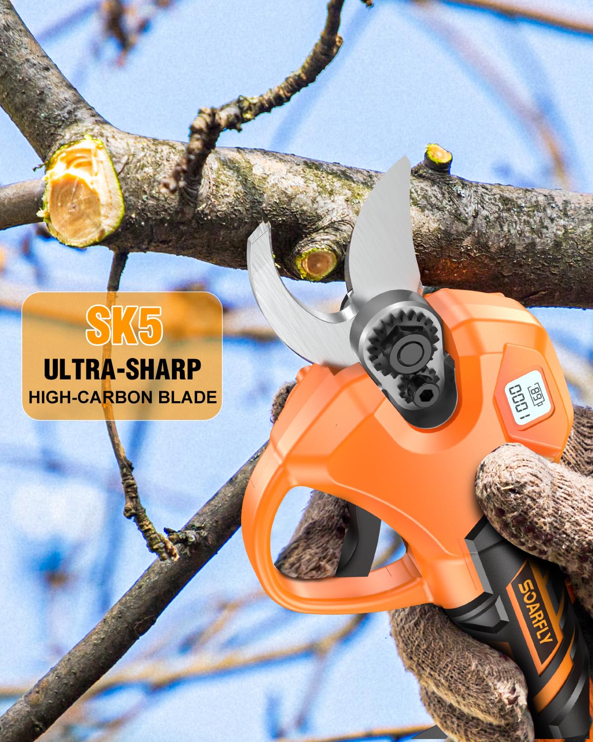 Electric Cordless Pruning Shears, 1.5-2.05 inches Cutting Diameter, Electric Clippers for Gardening, Brushless Motor Tree Pruner with LCD Display and SK5 Blades, Tree Branch Cutter for Tree Trimming