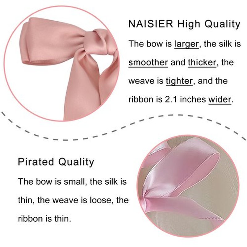NAISIER 21 inch Silky Satin Hair Accessories: Large Ribbon Bows, Ponytail Holders, Silk Bowknots, and Metal Barrettes in Pink & White