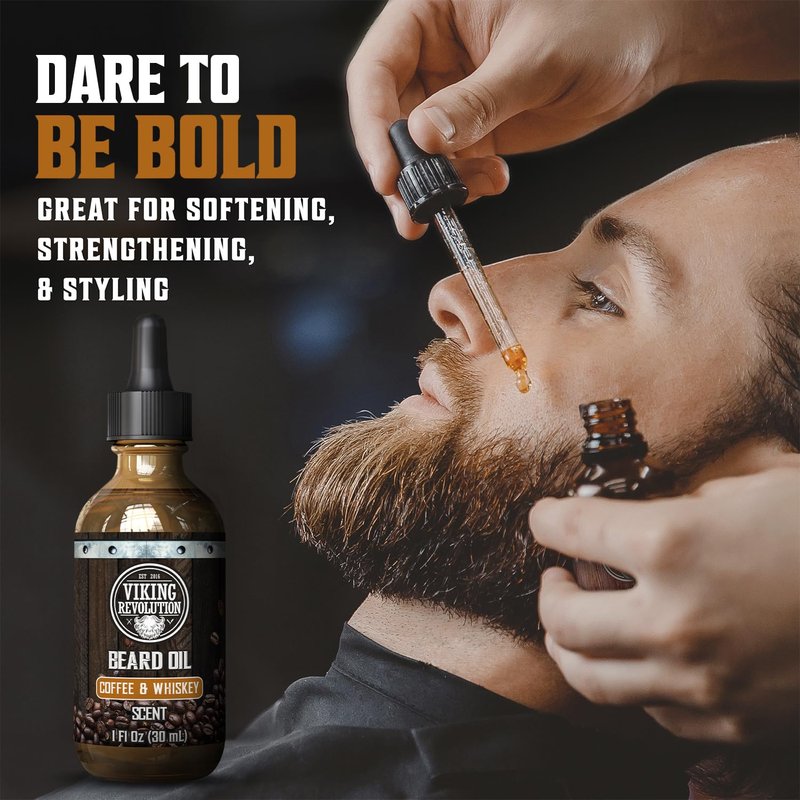 Viking Revolution Coffee Whiskey Beard Oil - Natural Argan & Jojoba Oil Beard Conditioner for Men | 1 Pack