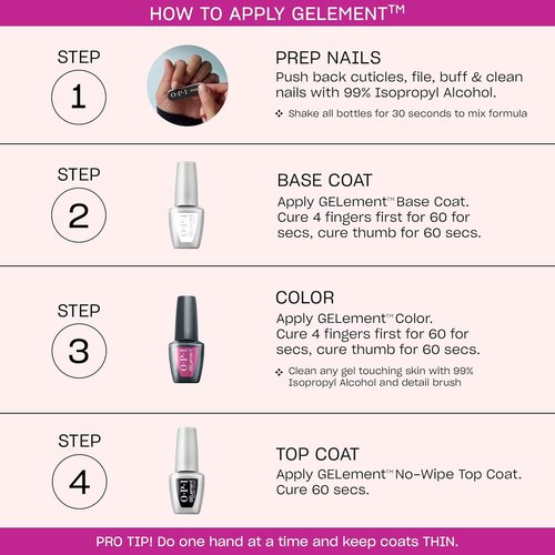 OPI GELement Gel Nail Polish System - DIY Salon Quality with Assorted Colors & LED Curing Lamp | Vegan Starter Kit