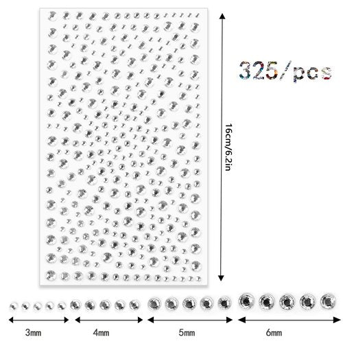 LiBiuty Nail Art Rhinestones 1725pcs Crystal Gem Stickers Jewels for Nails, Crafts, 4 Sizes Flat Back Round Self Adhesive Bling Jewels Stickers with Tweezer for Phone Case, Earrings, DIY(5 Sheets)