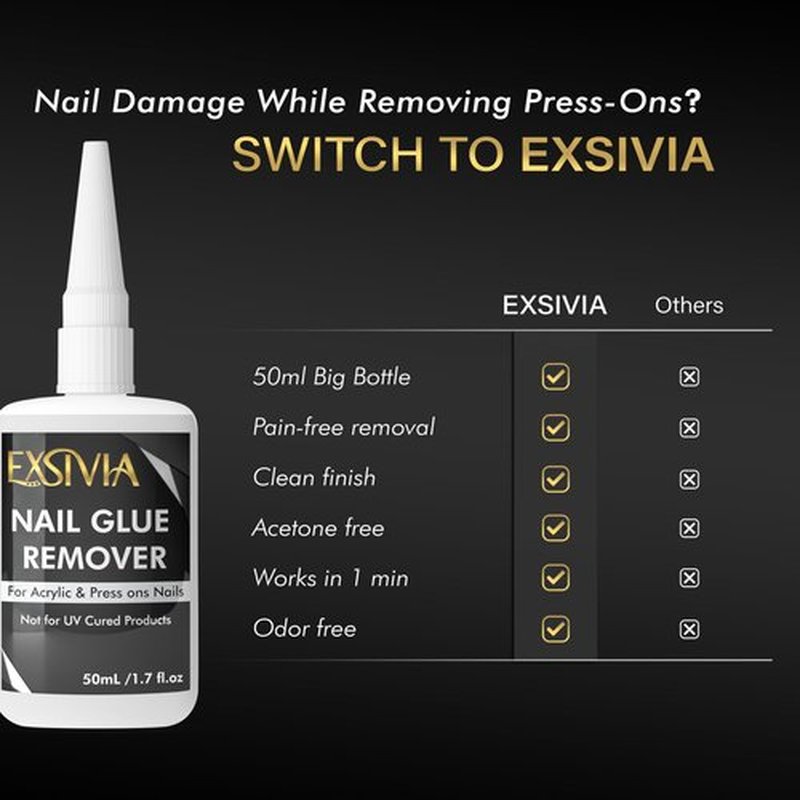 Nail Glue Remover for Press On & Glue On Nails (50mL) Non-Acetone Gentle Low Odor Debonder Serum, Exsivia False Nail Remover for Fake Tips, Fast Removal