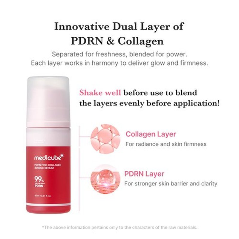 medicube PDRN Pink Collagen Bubble Serum | Bubble-to-Glow Firming Serum with 99% Purity PDRN & Low-Molecular Collagen | Lightweight, Fast-Absorbing Bubble Texture for Radiant, Plump Skin | 3.21 fl.oz