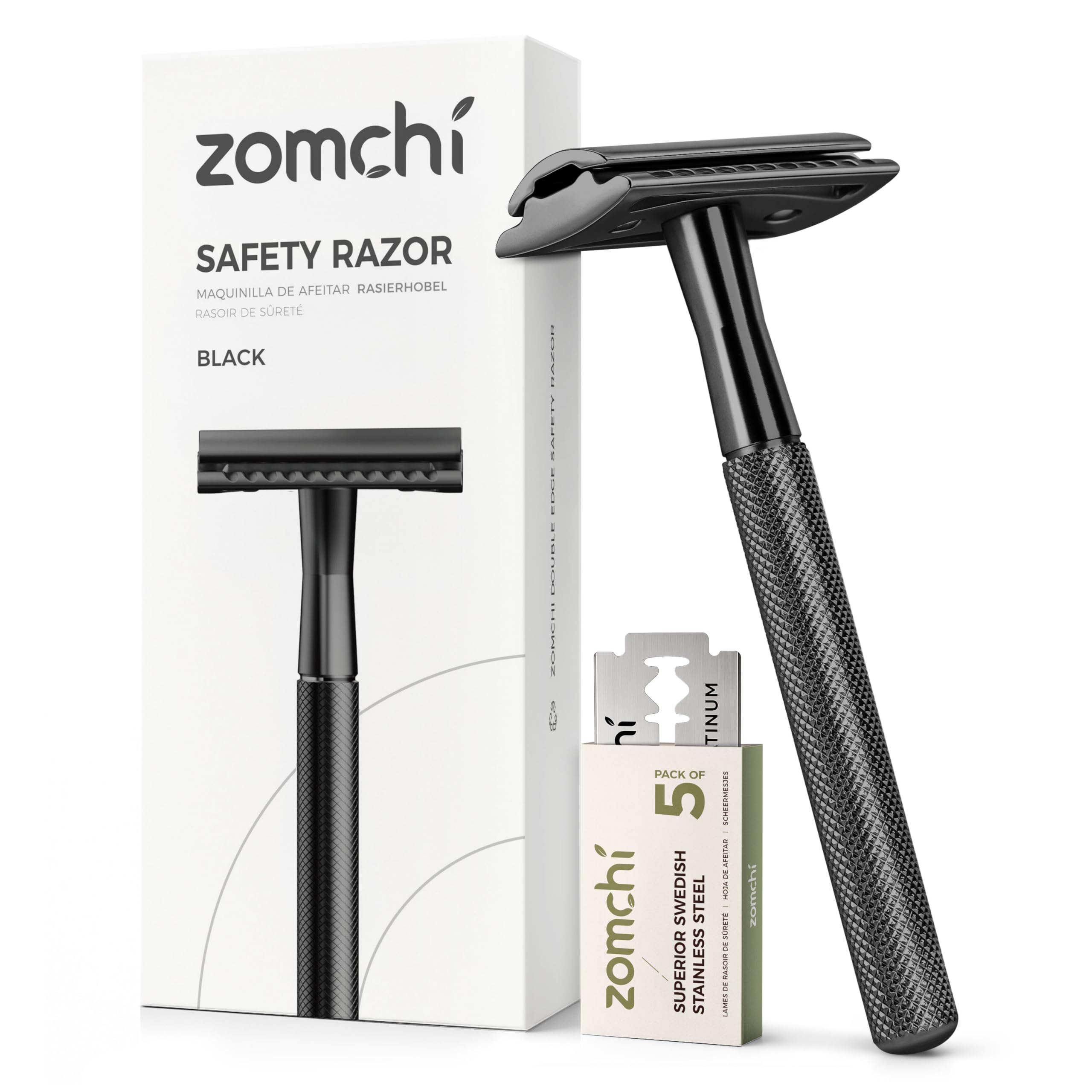 ZOMCHI Double Edge Safety Razor with 5 Safety Razor Blades, Women & Men’s Safety Shaving Razor, Reusable Razor, Plastic Free – Purple