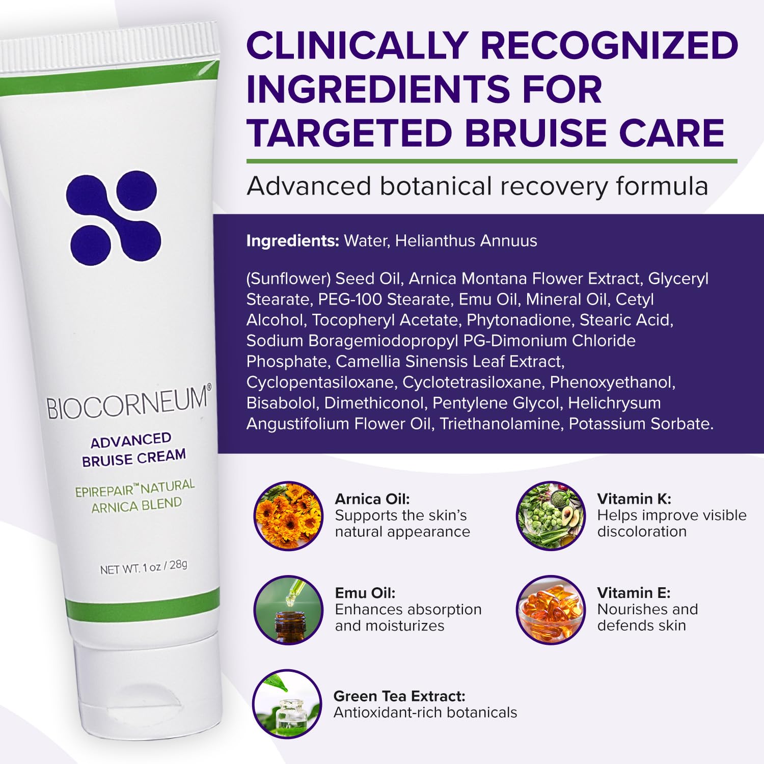 BIOCORNEUM Advanced Bruise Cream 1oz – Professional-Grade Arnica & Vitamin K Cream for Visible Skin Recovery – Botanical Formula with Vitamin E, Green Tea Extract & More – Lightweight, Fast-Absorbing
