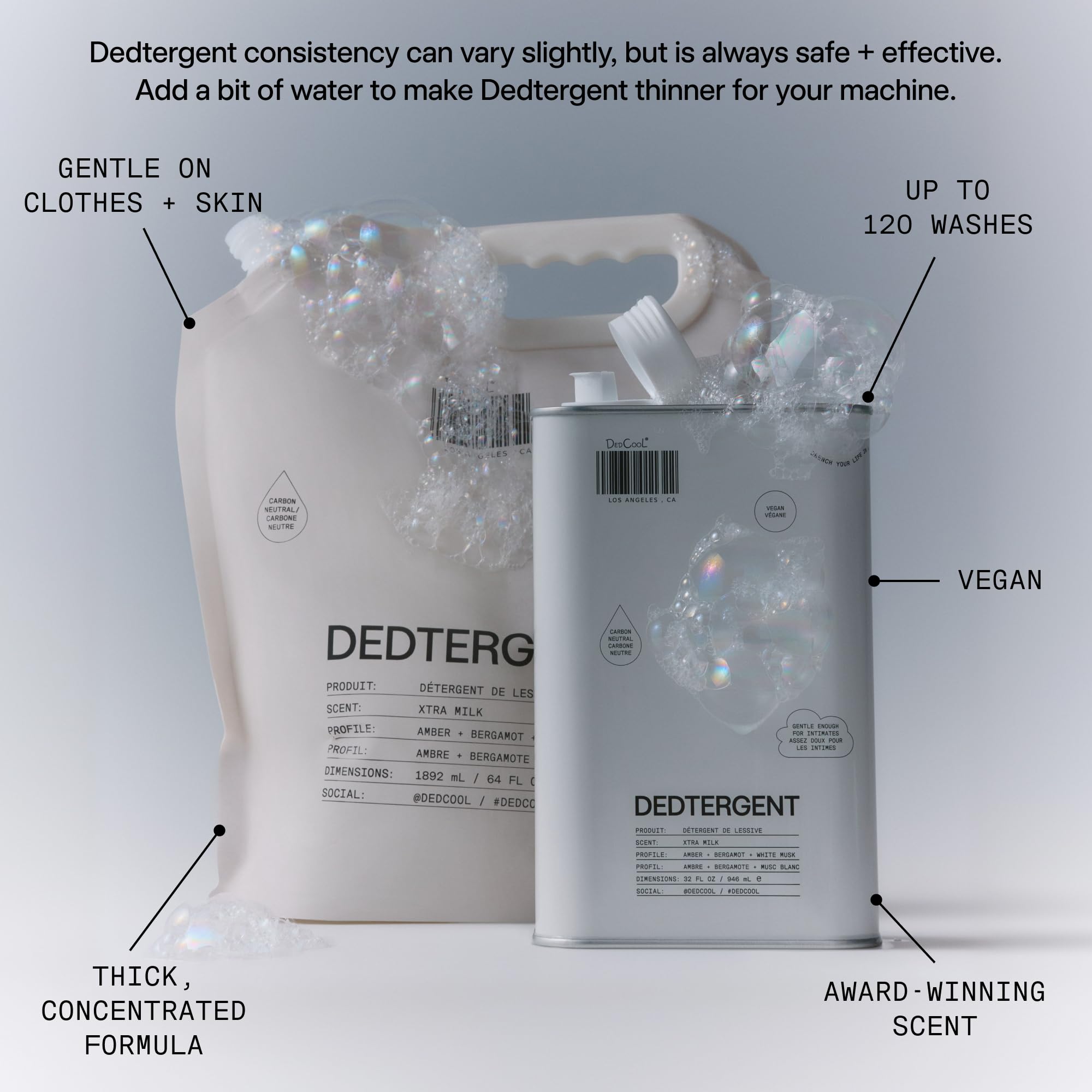 DedCool Liquid Laundry Detergent in Milk | Luxurious Scent | Stain-Removing Formula | Infused with Natural Essential Oils | Non-Toxic | Up to 120 Washes | 64 fl oz