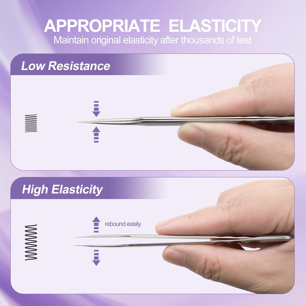 Natuhana High Precision Lash Tweezers for Individual and Volume Eyelash Extensions Pointed Premium Stainless Steel Curved Fiber Tip Professional Isolation Tweezer(45 Degree Tweezer A-05)