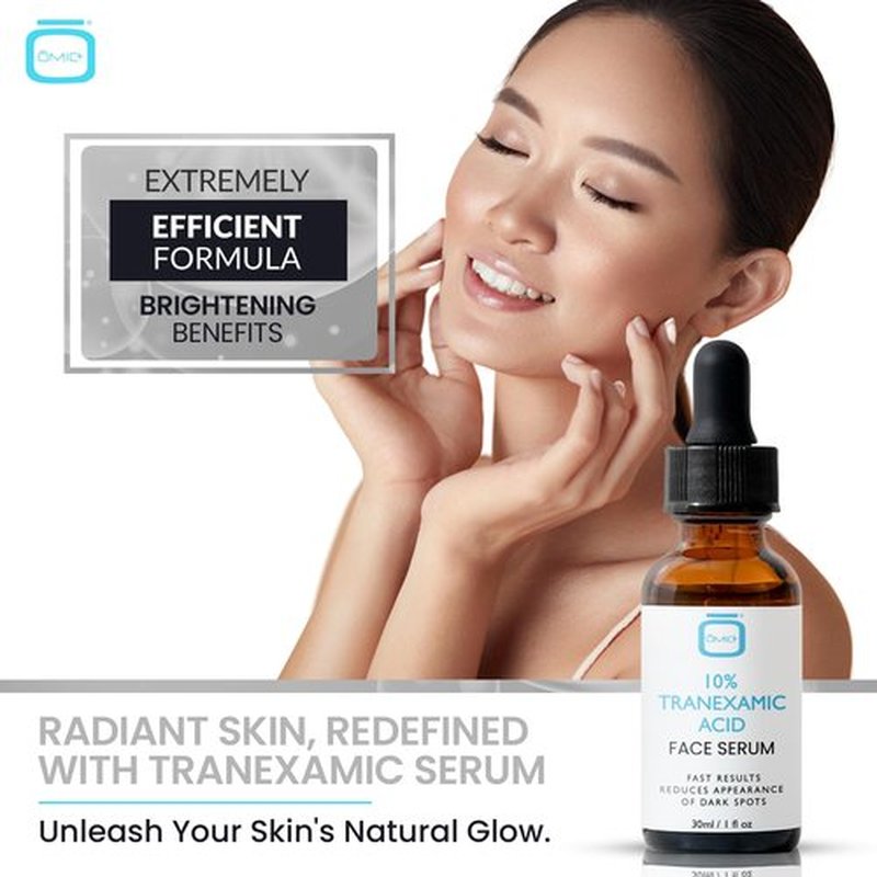 OMIC 10% Tranexamic Acid Serum for Face - 1 fl oz / 30ml - Skin Brightening Serum, For Brown Spots, Even Out Skin Tone - with Hyaluronic Acid, Glycerin, Natural formula