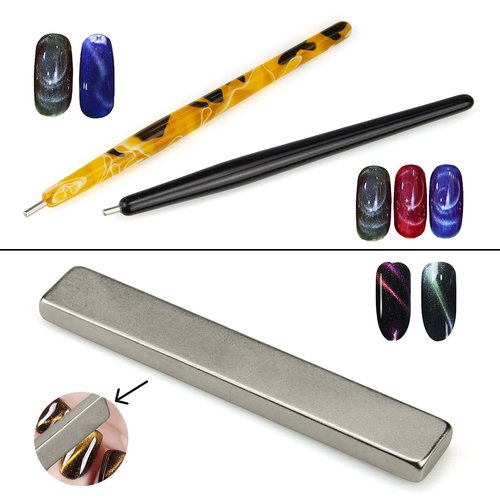 Ideal Swan Nail Decoration Kits - 8 Pieces Nail Magnet Tool Set, Double-head Flower Design Nail Magnet Pens Magnet Stick 3D Magnetic Cat Eye Gel Polish Nail Art, for DIY 3d Magnetic, Salon