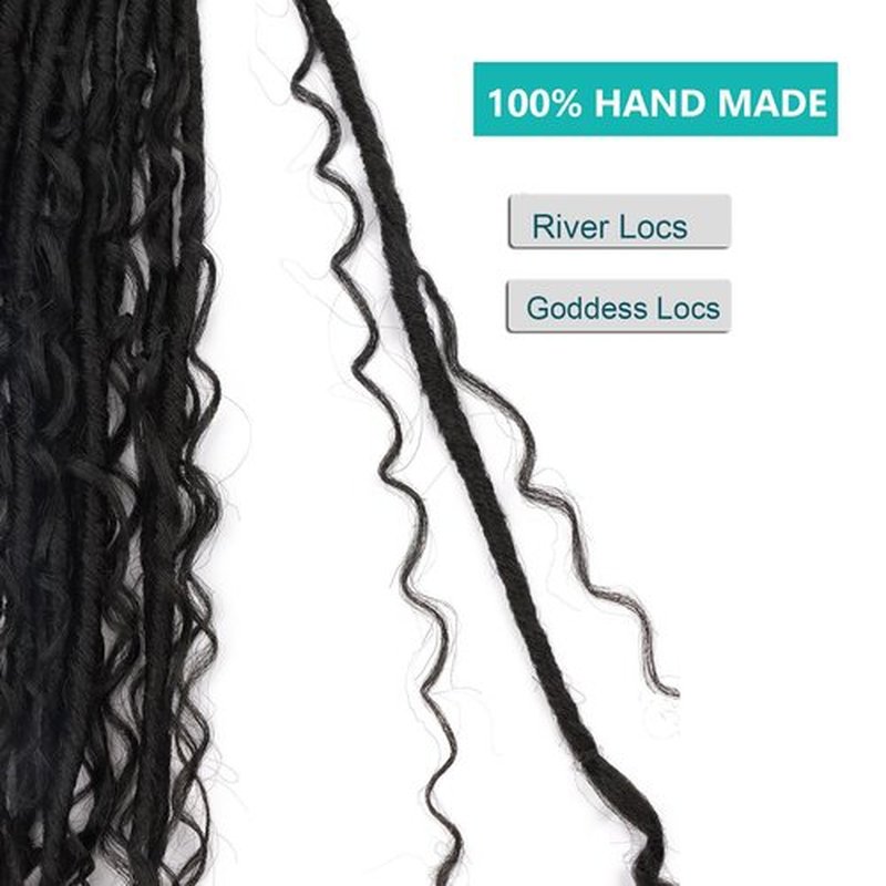 Goddess Locs Crochet Hair Pre-looped 20 Inch New Boho Faux Locs Crochet Hair with Curly Ends 8 Packs Bohemian River Locs Crochet Hair for Black Women 1B
