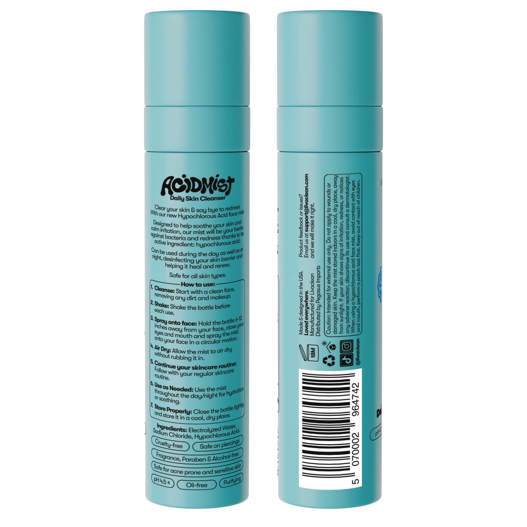 2 Pack Hypochlorous Acid Spray for Face & Body - 2 x 3.4 fl oz - Helps Reduce Redness and Breakouts - Multi-Purpose Travel Size Hypochlorous Spray - Topical Facial Skin Repair - pH-Balancing Toner