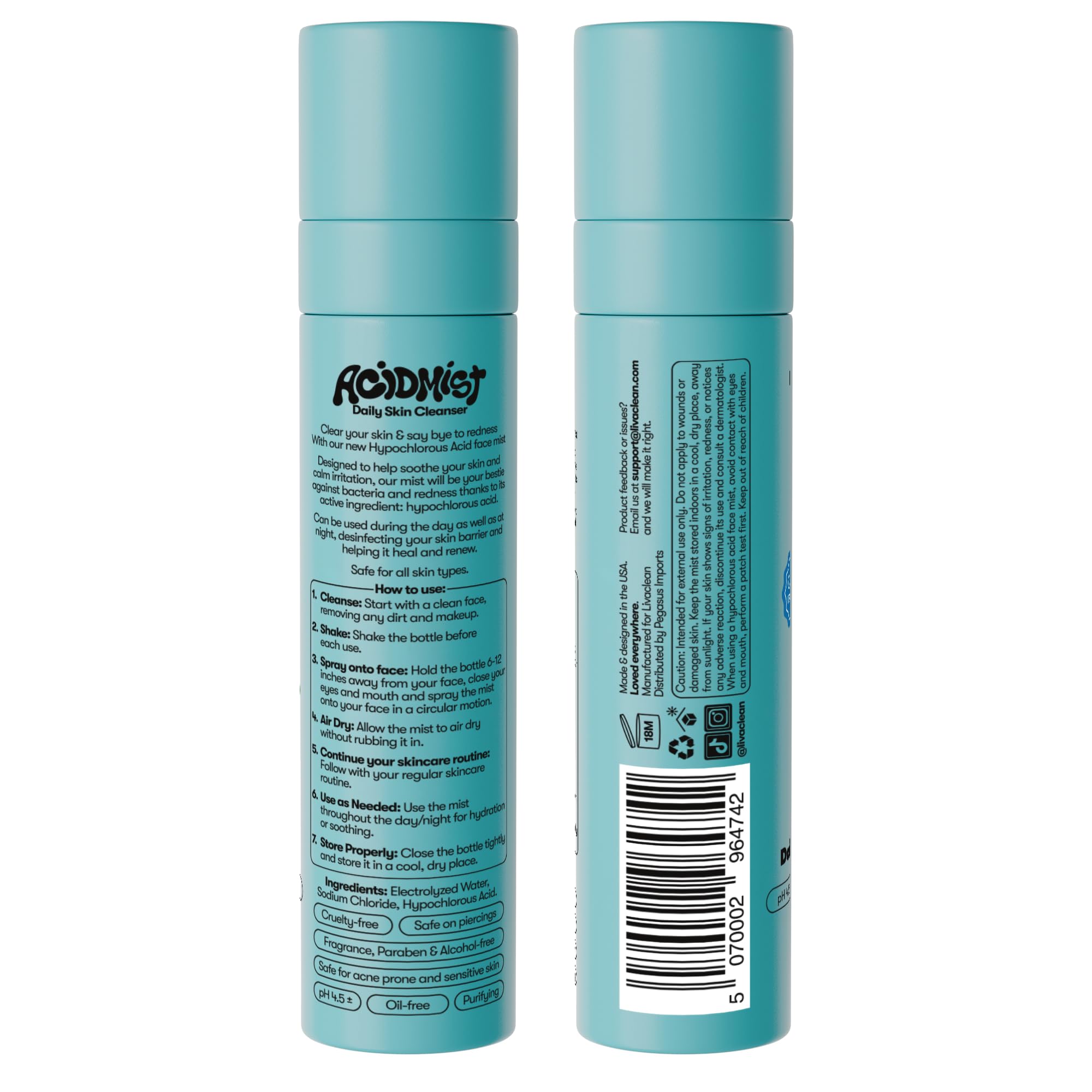 2 Pack Hypochlorous Acid Spray for Face & Body - 2 x 3.4 fl oz - Helps Reduce Redness and Breakouts - Multi-Purpose Travel Size Hypochlorous Spray - Topical Facial Skin Repair - pH-Balancing Toner