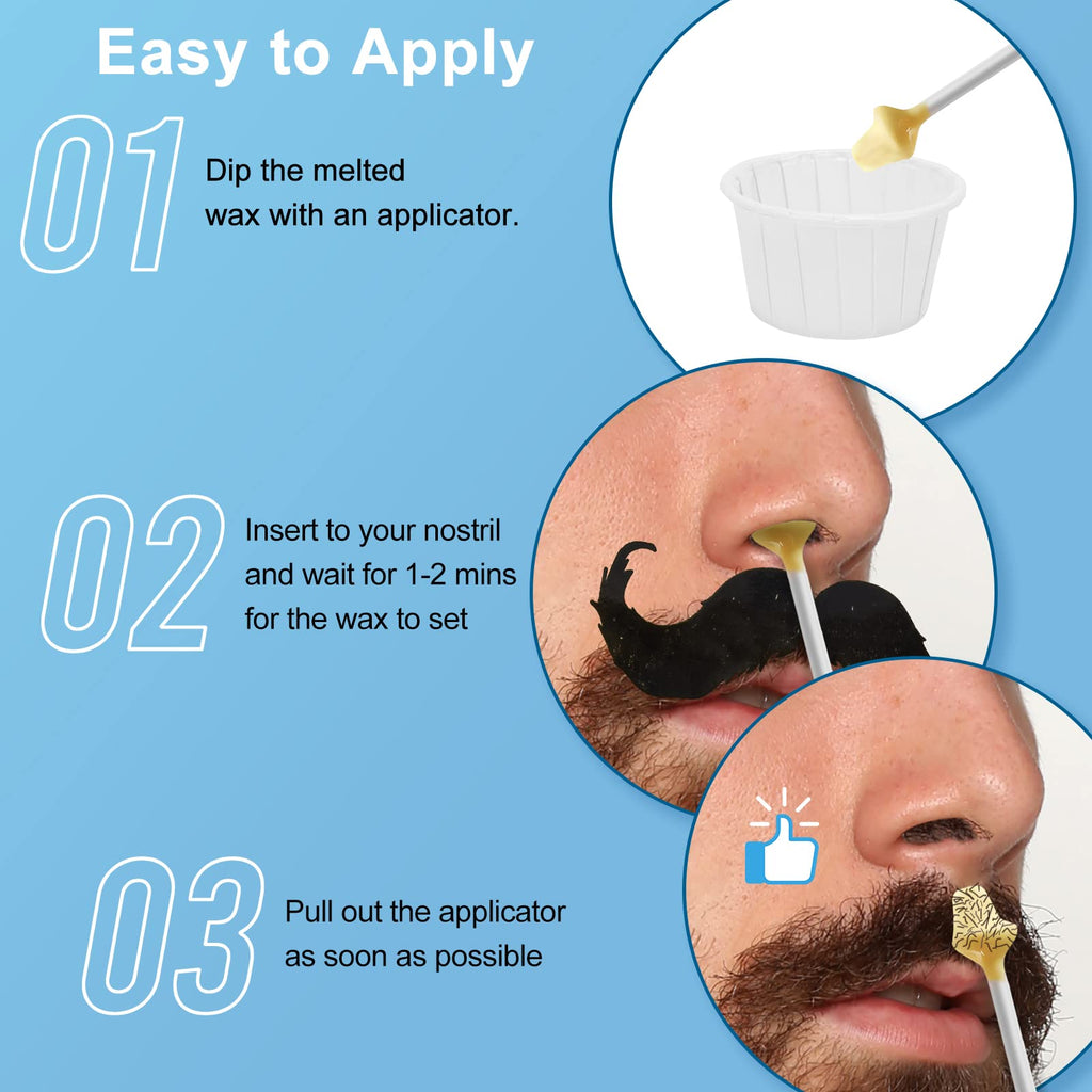 Nose Wax Kit for Men and Women - Instant Hair Removal, 100g Hard Wax, 20 Applicators, 10 Mustache Guards, and 10 Paper Cups - Painless, Safe, and Long-Lasting Results with 20x Usage - Pink Applicators