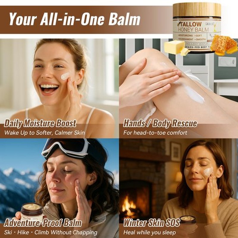 Jeirrzi Organic Beef Tallow for Skin, 100% Grass-Fed Tallow and Honey Balm for Face Body Moisturizer for Aging Dry Sensitive Skin, Deep Hydration & Nourishment 2 OZ (2 Ounce)