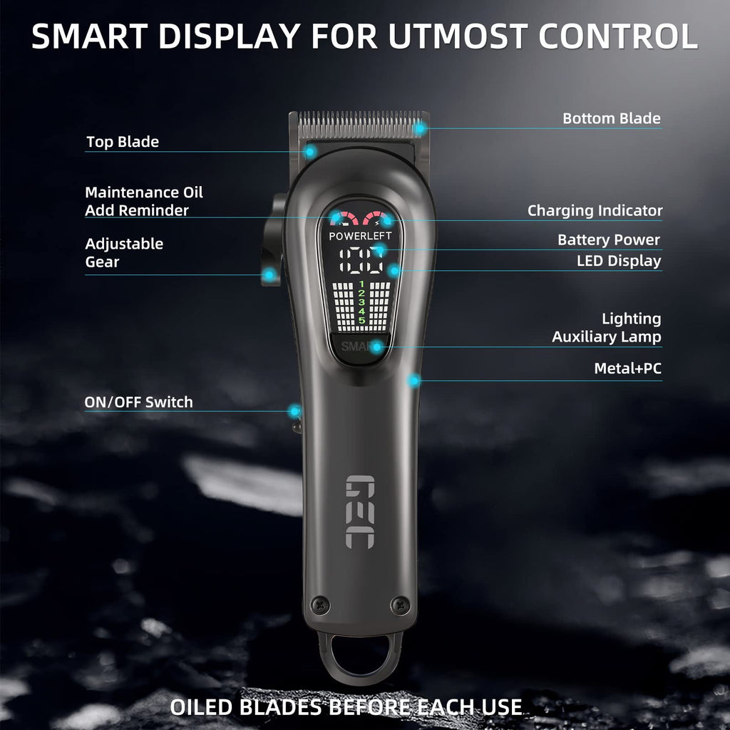 GEC Smart Hair Clipper for Men,Rechargeable -Professional Clippers,Low Noise 5-Mode Hair Clippers with Auxiliary Light Hair Trimmer Kit for Men