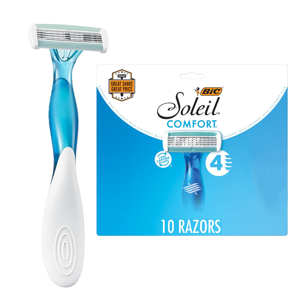 BIC Soleil 4 Women's Disposable 4 Blade Razors, Flexible Blades and Rubber Grip Handle, 10 Count (Pack of 12)
