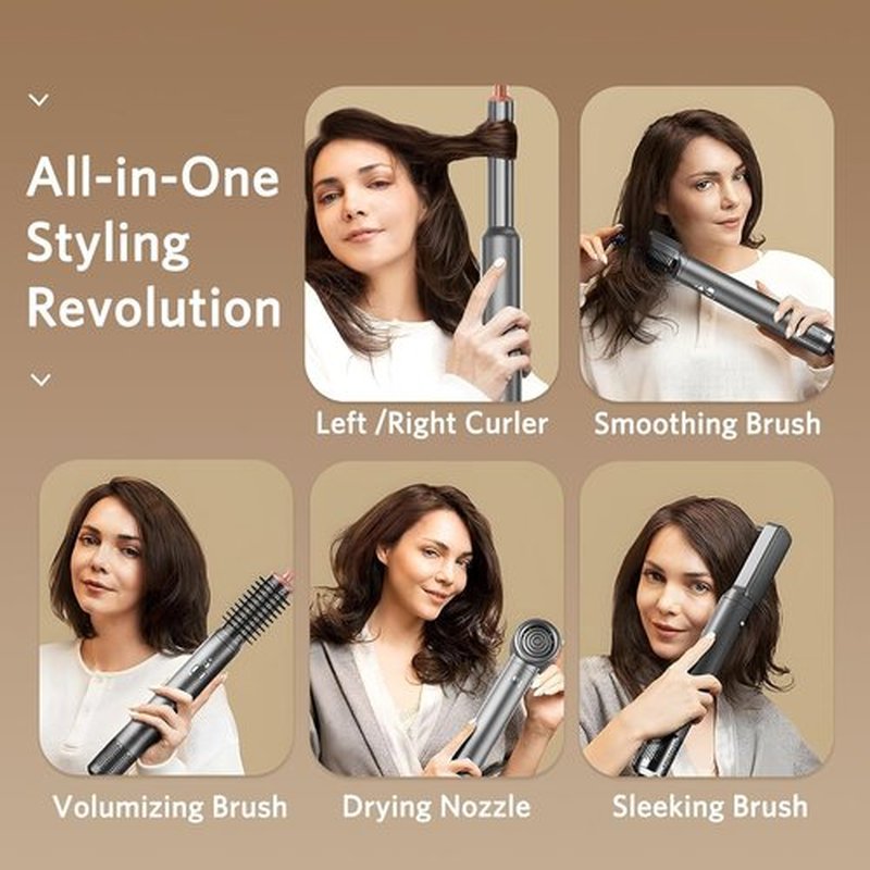 Air Styler Hair Dryer Brush - 6 in 1 Hair Styler Ionic Auto Wrap Hot Air Curler Blow Dryer Brush, 38m/s High Speed Blowout Airflow Hair Dryer Multi Styler Fast Drying Styling for Curly/Straight Hair