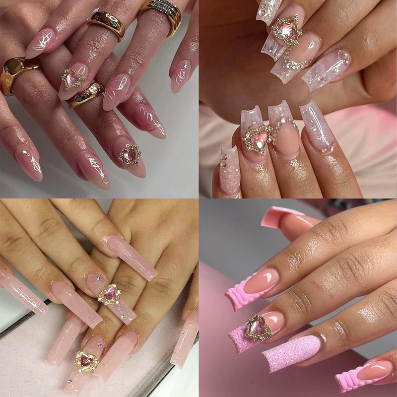 YOSOMK 24PCS Heart Nail Art Charms White Pink Nail Charms 3D Heart Pearls Nail Supplies Accessories 2 Colors Nail Gems Rhinestones Jewelry for Women Acrylic Nail Art Design Decoration