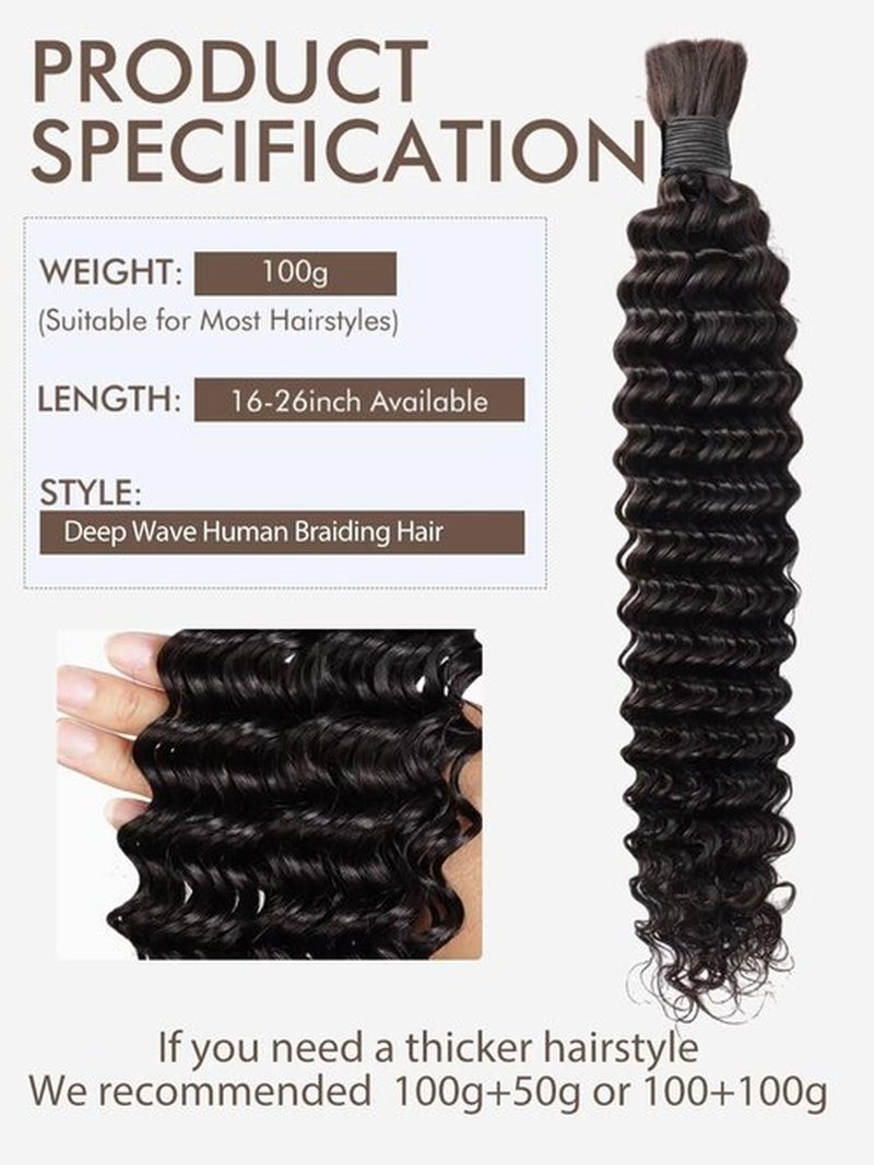 Luxvogue Braiding Human Hair 100g 22 Inch Deep Water Wave Bulk Human Hair for Braiding No Weft Brazilian Virgin Curly 11A Human Hair Extensions for Boho Braids