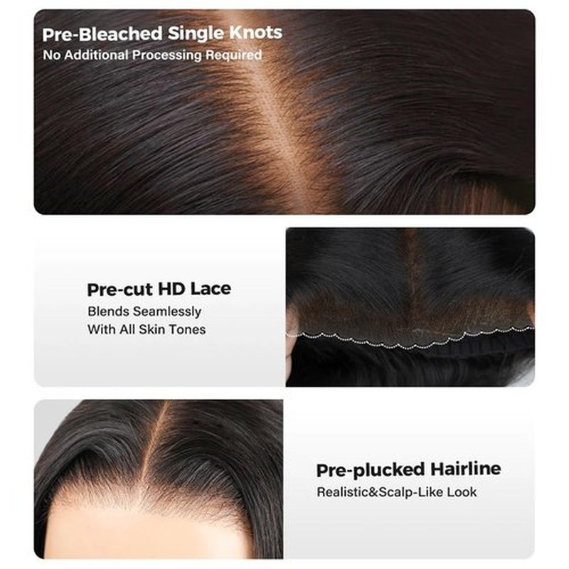 AOFEER 20 Inch Straight Lace Front Wear and Go Glueless Wigs Human Hair Pre Plucked Pre Cut Pre Bleached Knots 7x5 HD Lace Closure Wigs for Women Ready to Wear for Beginner Natural Black Color
