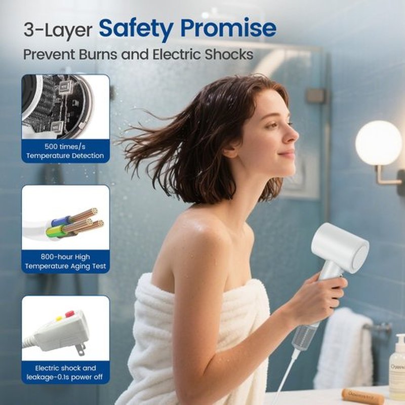 Hair Dryer with 110000 RPM High Speed 1400w Motor for 1-5min Fast Dry, 3 Heat/Cool Wind Level & 49db Low Noise,1.5 Billion Plasma & Travel Blow Dryer