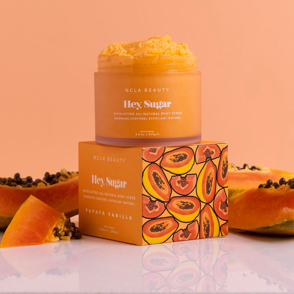 NCLA Beauty Hey Sugar All Natural Body Scrub - Moisturizing, Exfoliating Sugar Scrub - Shea, Cocoa, and Mango Butters - Papaya Vanilla - 8.8 oz