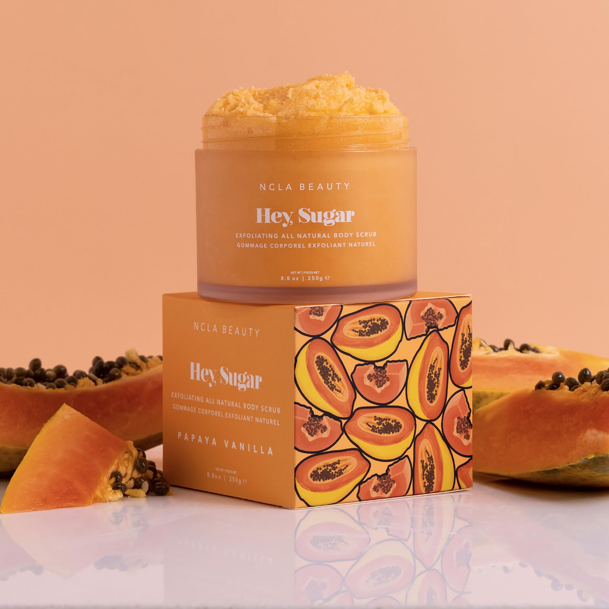 NCLA Beauty Hey Sugar All Natural Body Scrub - Moisturizing, Exfoliating Sugar Scrub - Shea, Cocoa, and Mango Butters - Papaya Vanilla - 8.8 oz