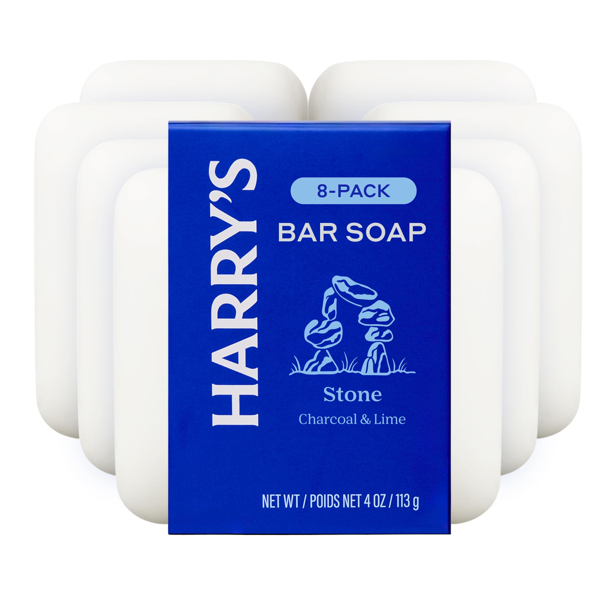 Harry's Bar Soap for Men - Stone Scent, 4 oz Body Soap Bars, 8 Pack