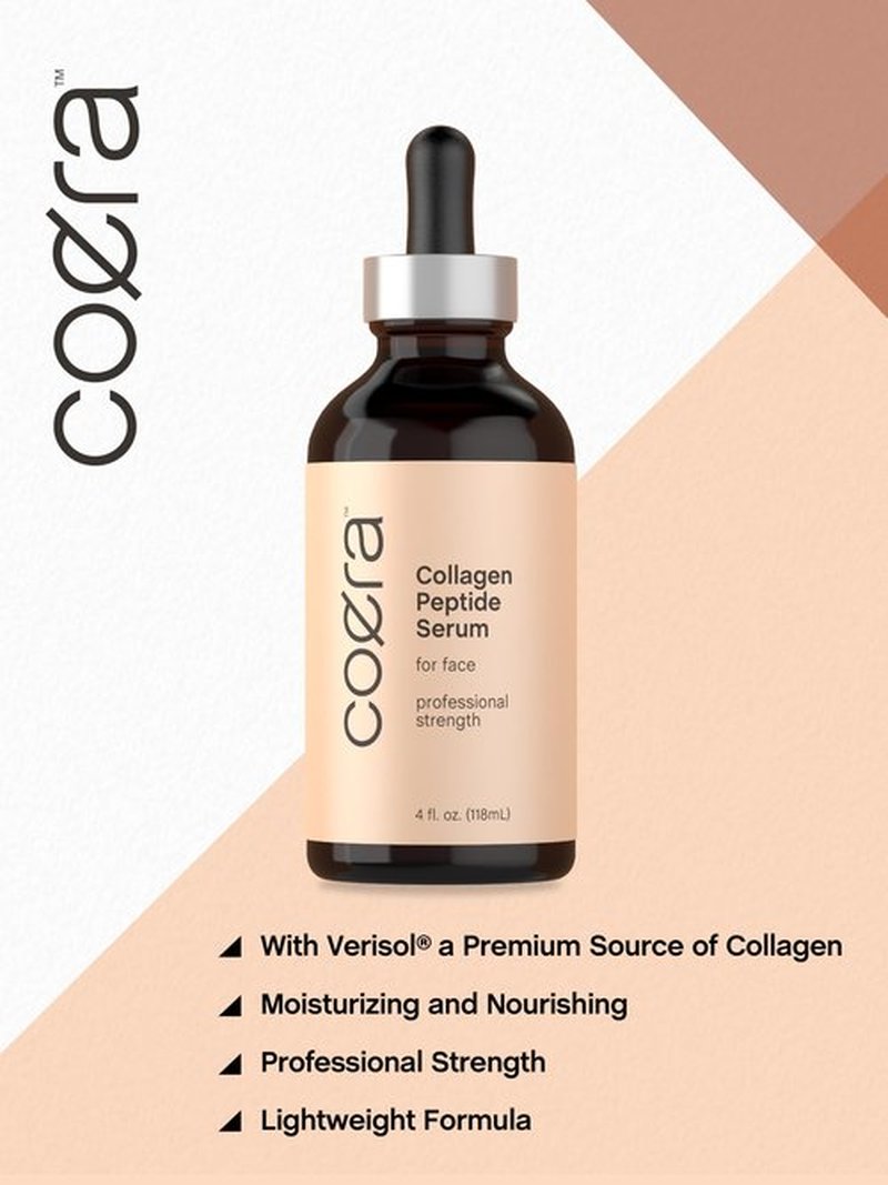 Coera Collagen Peptides | 4 fl oz | Face Serum with Verisol | Professional Strength Formula for Women | Free of Parabens, SLS, & Fragrances | Packaging May Vary