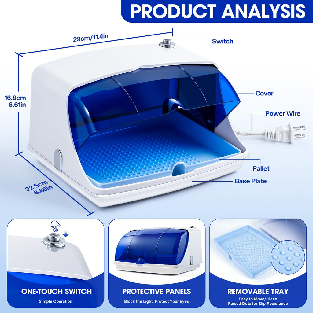 Nail Tool Sterilizer Cabinet,LXIANGN Large Capacity Nail Tools Cleaning Box Multipurpose Nail Cleaner Barber Tool Cleaning Cabinet for Spa Beauty or Home Use