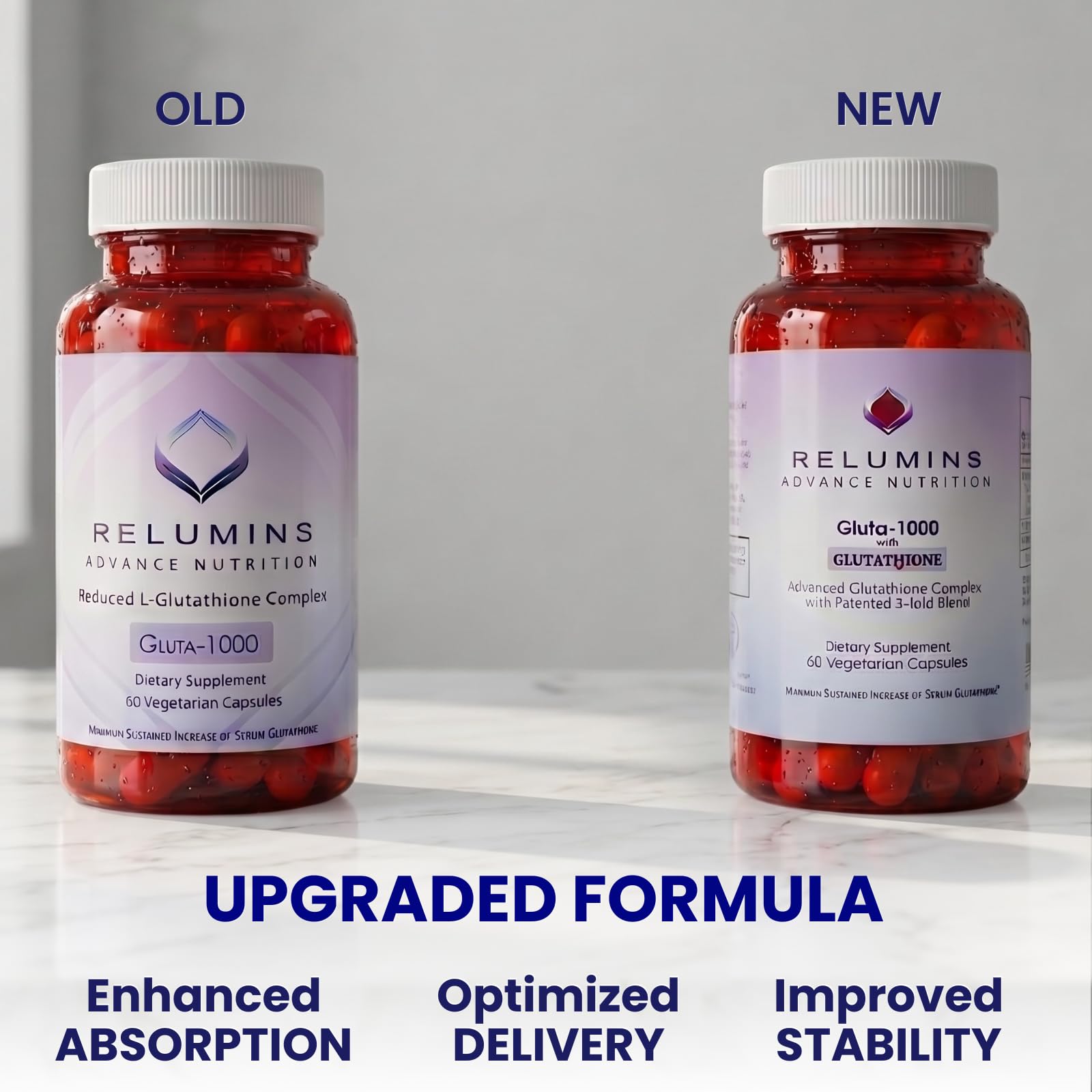 Relumins Advanced Patented Tri-Form Glutathione Complex 1000 mg - Fast-Absorb L-Glutathione, S-Acetyl & Liposomal + Alpha-Lipoic Acid & Rose Hips - Made in USA