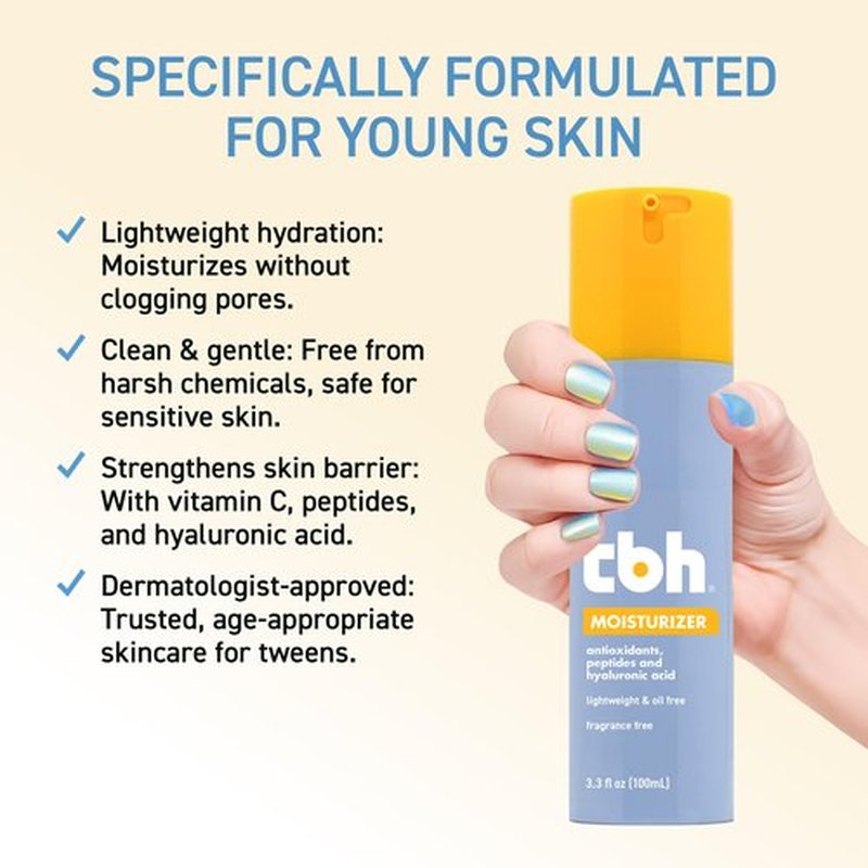 Fairy Tales TBH Kids Oil Free Face Moisturizer for Girls and Boys - Vitamin C, Peptides, and Hyaluronic Acid - Natural Ingredients, Made for Tweens - Sulfate, Paraben Free - 3.3 oz