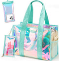 Bagstellar Iridescent Beach Tote Bag - Large Waterproof & Sandproof with Makeup Pouch | Adjustable Strap, Packable Travel Essential for Women