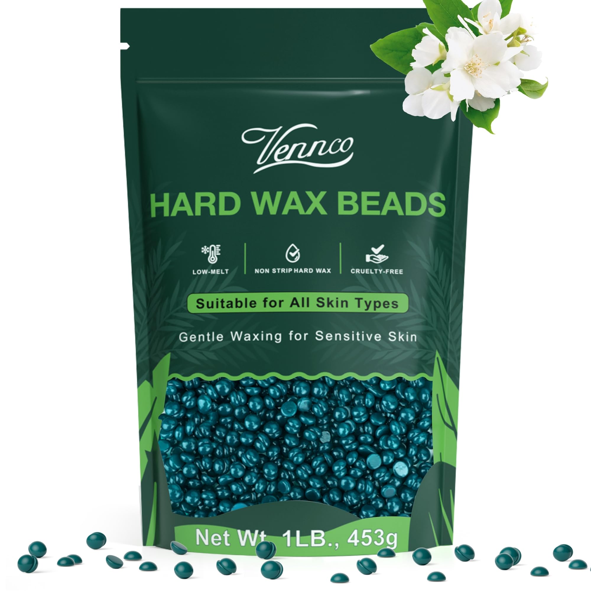 VENNCO Hard Wax Beads for Hair Removal – Stripless Hard Wax for Coarse Hair, Bikini & Brazilian Waxing, Beginner-Friendly Body Wax Beads for Home & Professional Use, 1 LB Refill Waxing Beads