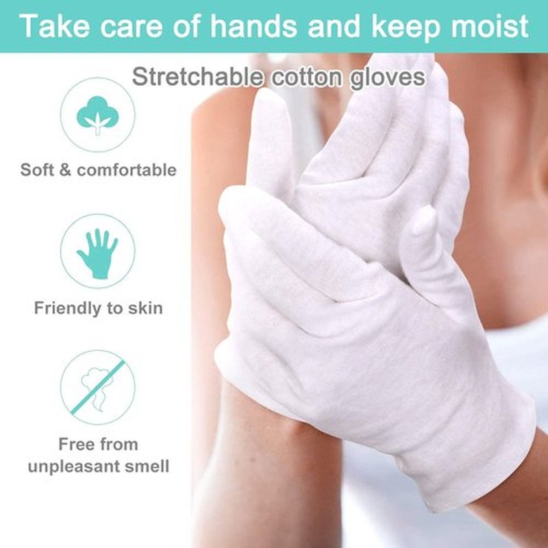 Cotton Gloves - 24pcs Soft White Gloves Moisturizing Eczema Gloves for Dry Hands SPA Inspection (X-Small)