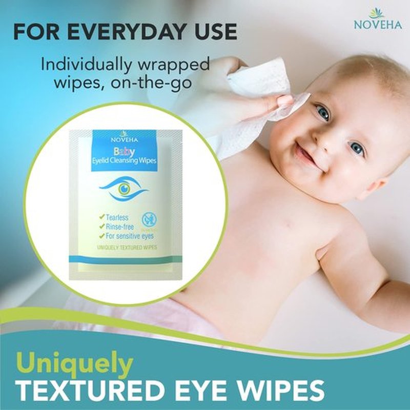NOVEHA 180Pcs Baby Eyelid & Lash Wipes | Safe & Natural Pack of 60 Pre-moistened Wipes (3 Pack)